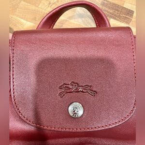 Longchamp Le Pliage Leather backpack in Ox Blood (Maroon)